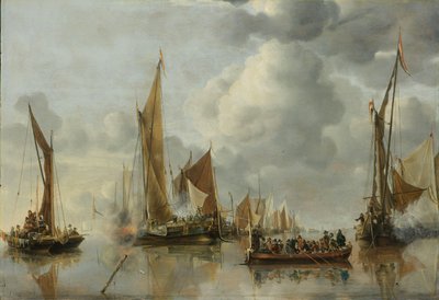 The Home Fleet Saluting the State Barge by Jan van de Cappelle